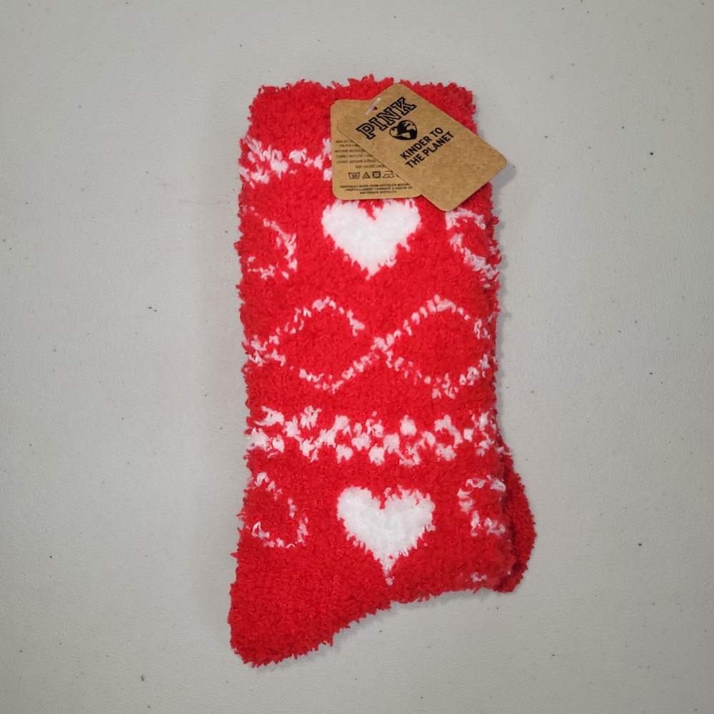 PINK by Victoria's Secret Cozy Heart‎ Fuzzy Socks Red White Women's